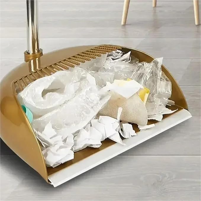 Gold Broom Dustpan Set Folding Dustpan Long Handle Rubber Wiper Space-Saving - Image 5