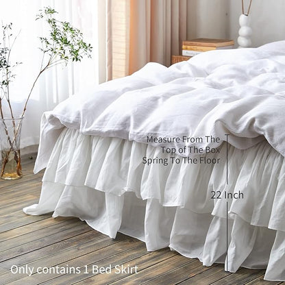 BISELINA White Ruffled Bed Skirt 22-Inch Tailored Drop Cotton Voile Dust Ruffle Soft Cozy Elegant Luxurious Bedding (22" King, White)
