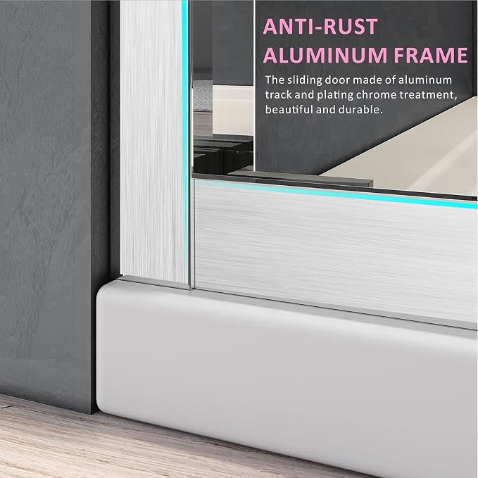 Bathroom Sliding Door 56-60 in. W x 72 in. H, Brushed Nickel Shower Door - Image 8