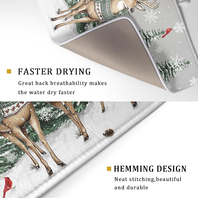 Winter Deer Dish Drying Mat Pine Tree Absorbent Dish Dry Pad Seasonal - Image 3