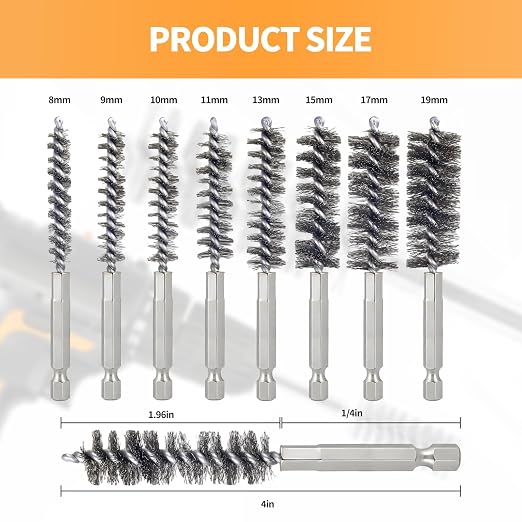 Bore Brush for Drill – 8pcs Stainless Steel Wire Tube Brush in Different Sizes - Image 2