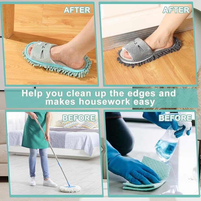 Wesiti 4 Pairs Washable Mop Slippers Microfiber Funny Mop Shoes Floor Cleaning - Image 4