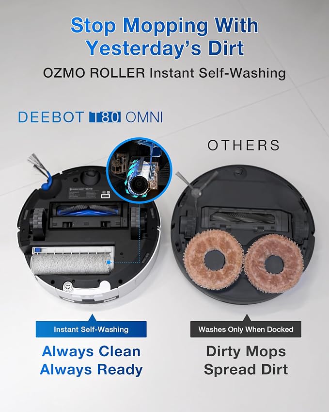 ECOVACS DEEBOT T80 Omni Robot Vacuum and Mop, 000Pa Suction, OZMO™ Roller - Image 3