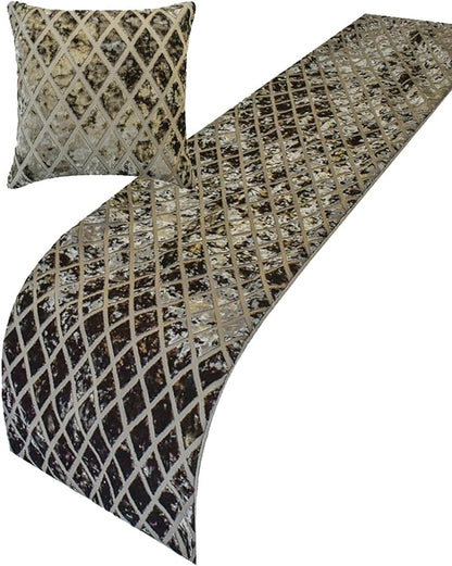 The HomeCentric King/Queen/Twin Grey Decorative Bed Runner Twin 53"x18" Bed Runner with Two Pillow Cover, Diamond Pattern, Velvet Cut Bed Scarf on Velvet Fabric - Grey Velvet Verve