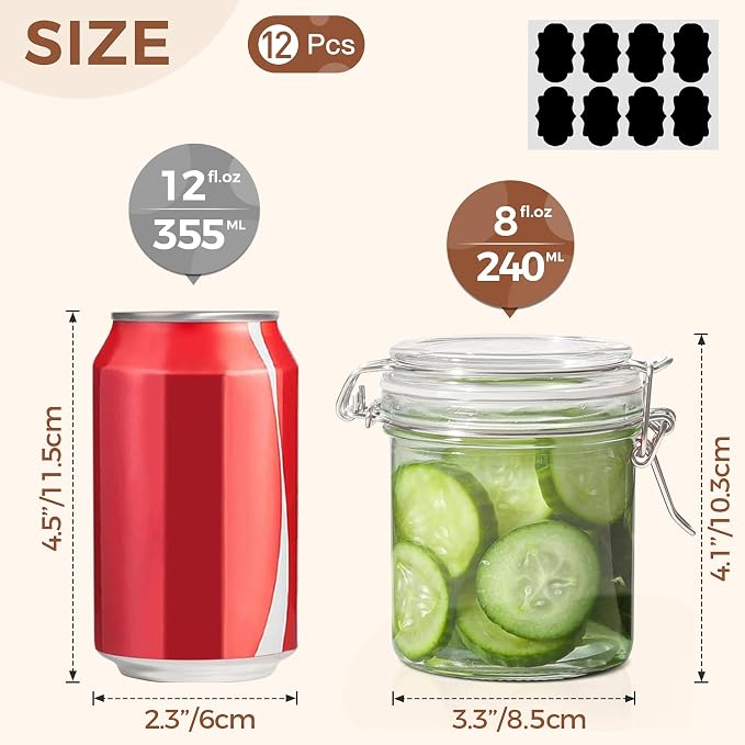 ComSaf 8oz Small Airtight Glass Jars Set of 12 - Image 2