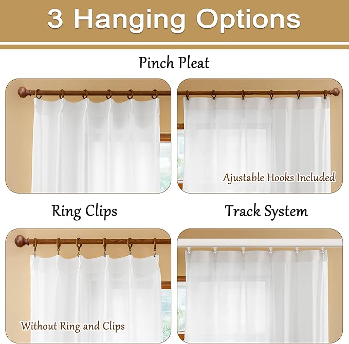 MAIHER 84 Inch Wide White Pinch Pleat Curtains 96 Inches Long for Living Room Sheer Pleated Drapes with Hooks Tree Branch Light Filtering 96 Inch Curtains for Patio, White, 84" W x 96" L, 2 Panels