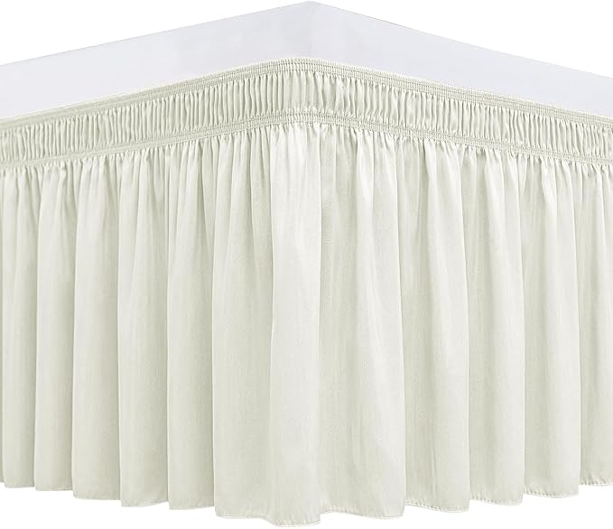 Biscaynebay Wrap Around Bed Skirts for Full & Full XL Beds Extra Long Drop of 25", Ivory Adjustable Elastic Dust Ruffles Easy Fit Wrinkle Resistant Silky Luxurious Fabric Machine Washable