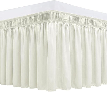 Biscaynebay Wrap Around Bed Skirts for Full & Full XL Beds Extra Long Drop of 25", Ivory Adjustable Elastic Dust Ruffles Easy Fit Wrinkle Resistant Silky Luxurious Fabric Machine Washable