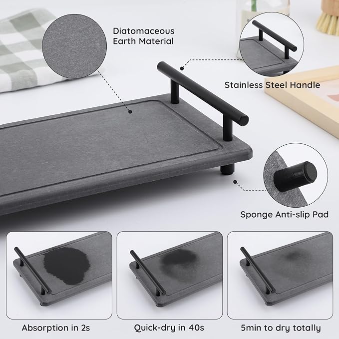Segbeauty 12x6in Large Vanity Tray, Instant Stone Drying Mat - Image 3