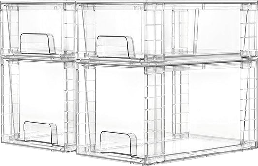 Vtopmart 4 Pack Clear Stackable Storage Drawers, Plastic Drawers by Vtopmart