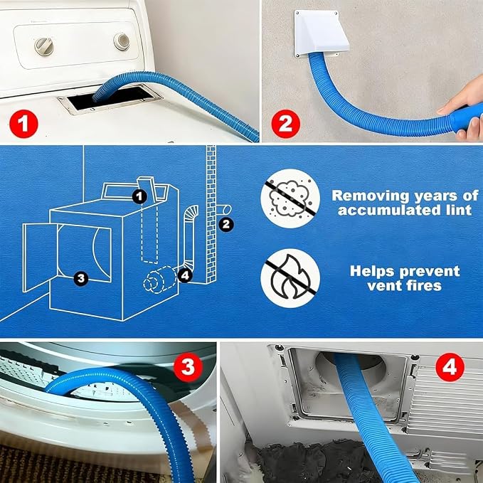 New Dryer Vent Cleaning Kit for Vacuum, Universal Dryer Lint Vacuum Attachment - Image 8