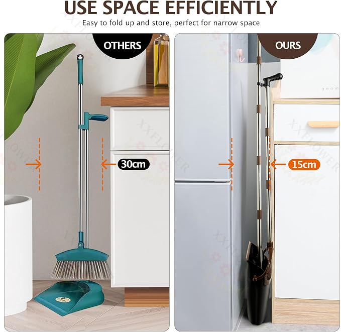 Broom and Dustpan Set with Long Handle, Light Weight Stainless Steel Poles - Image 7