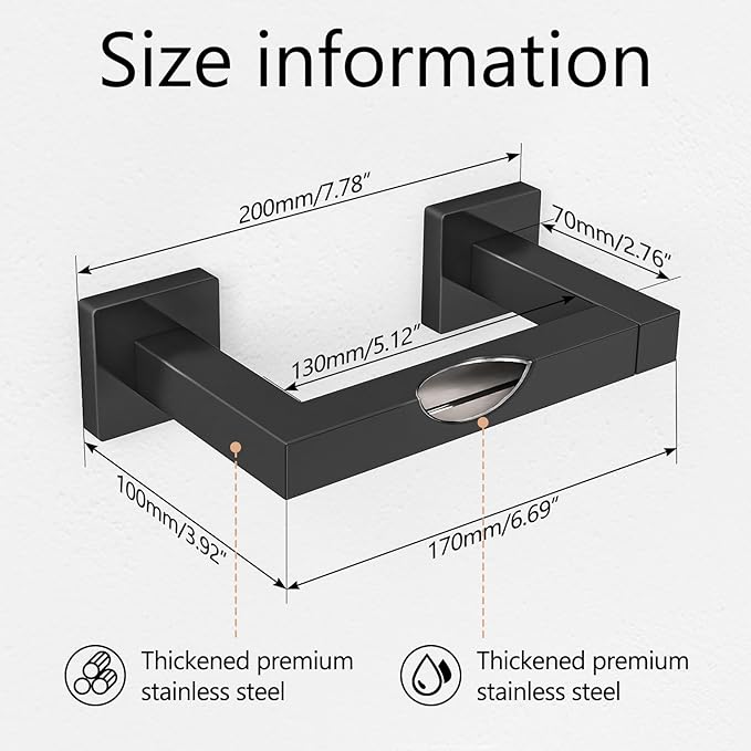 Toilet Paper Holder Matte Black Wall Mounted Post Pivoting Square Tissue - Image 3