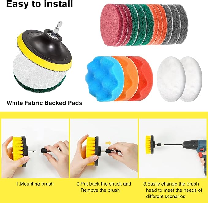 30 Piece Drill Brush Attachments Set, Scrub Pads & Sponge & Wire Brush - Image 5
