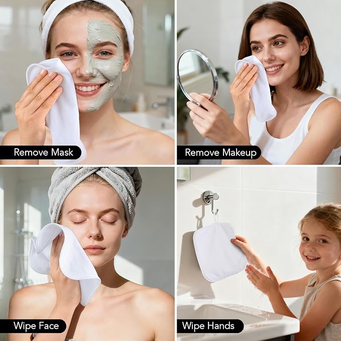 SINLAND Microfiber Facial Cloths Fast Drying Washcloth 8inch x 8inch Absorbent - Image 7
