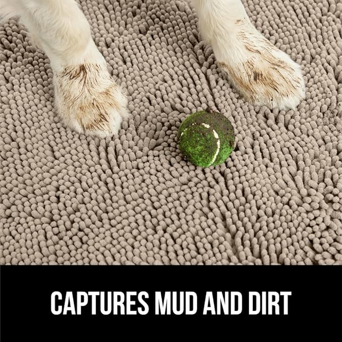 GORILLA GRIP SOAKSTOPPER Dog Door Mat, 35x24 Machine Washable Rug Absorbent Doormat Captures Moisture Mud Dirt, Quick Dry Soft Chenille Entryway Rugs Indoor Entrance Mats for Dog Paws, Beige