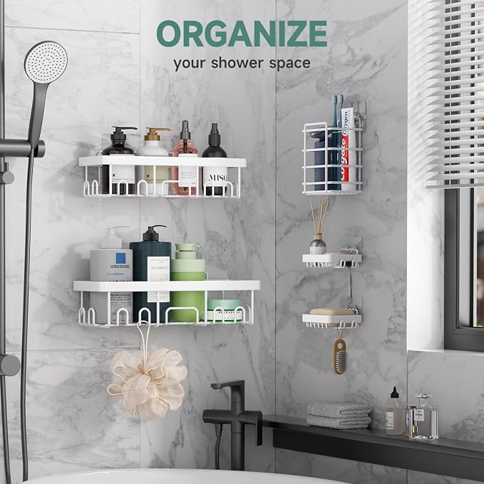 Veken Adhesive Shower Caddy 5-Pack, Heavy Weight Bearing, Large Wall Mounted - Image 2