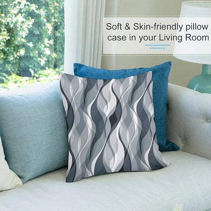 Blue Throw Pillow Covers Modern Abstract Blue and Grey Striped Decorations for Bedroom Living Room Farmhouse Sofa Pillows Bed Couch 20x20 Inch
