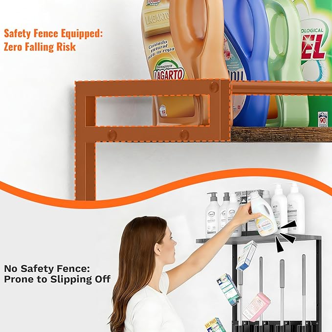 Broom Holder Wall Mount with Shelf Load 66LBS Broom and Mop Organizer Wall - Image 4