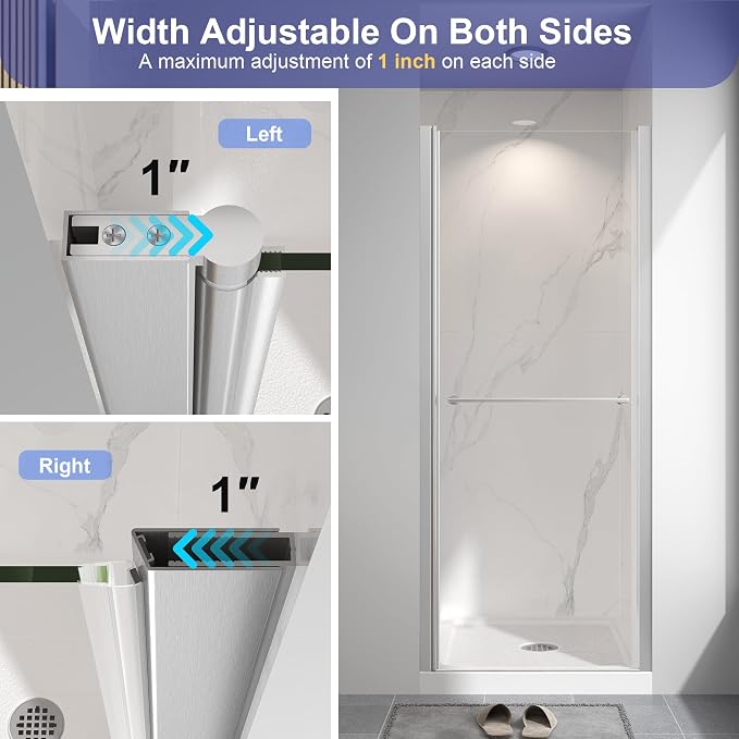 Frameless Pivot Shower Door 26"-28" W x 72" H, Swing Shower Glass Doors - Image 8