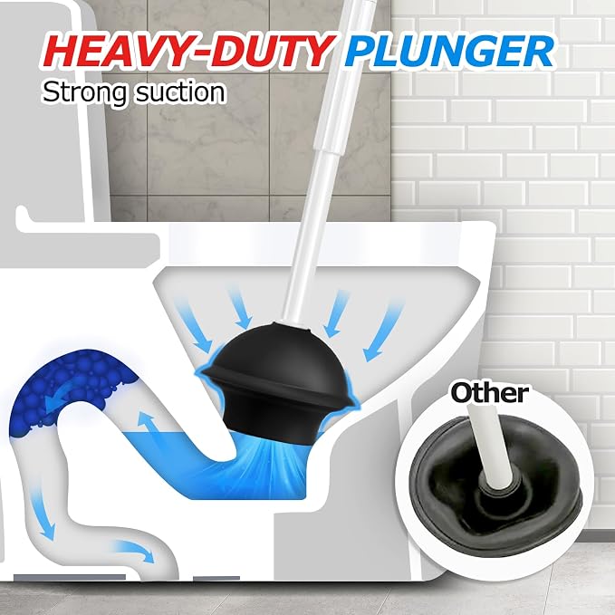 2Pack 2 in 1 Toilet Brush and Plunger Set, Extended Handle Plunger，Toilet Bowl - Image 3