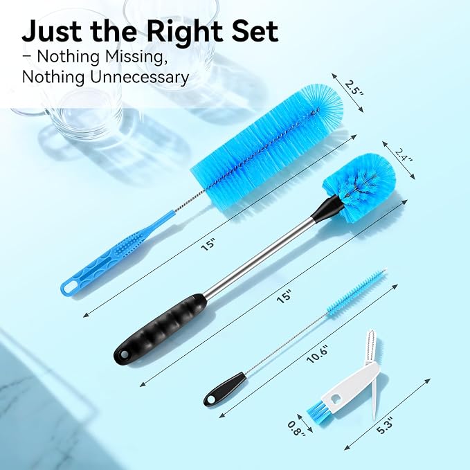 Bottle Brush Set with Straw Cleaner Brush and 3 in 1 Cup Lid Cleaning Brush - Image 2