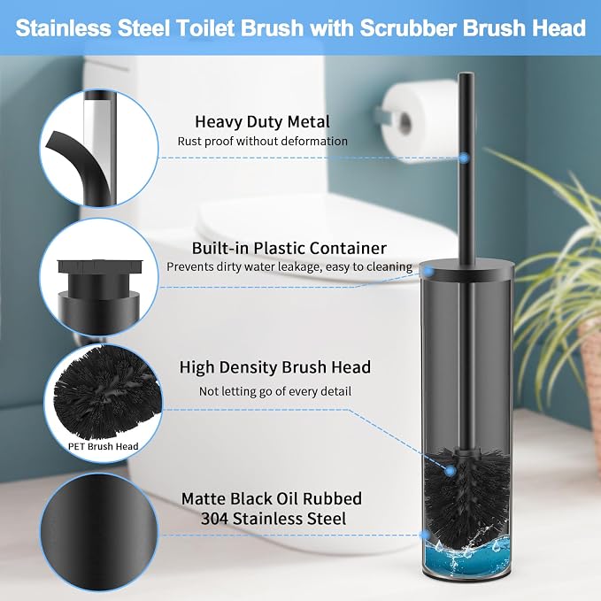 Stainless Steel Toilet Brush and Holder Set Wall Mount Heavy Duty Toilet Bowl - Image 2