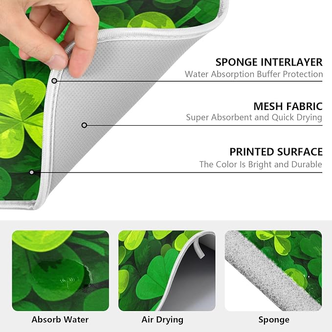 Patricks Day Shamrocks Lucky Clover Leaves Dish Drying Mat - Image 3
