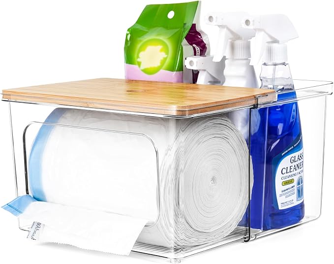 Trash Bag Dispenser Under Sink Organizer, 2-in-1 Acrylic Trash Bags Holder by iCASA