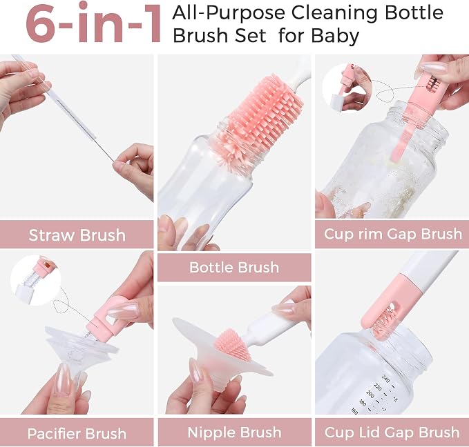 Baby Bottle Brush Set, 8 in 1 Magnetic Design Cleaner Bottle Brush Kit - Image 6