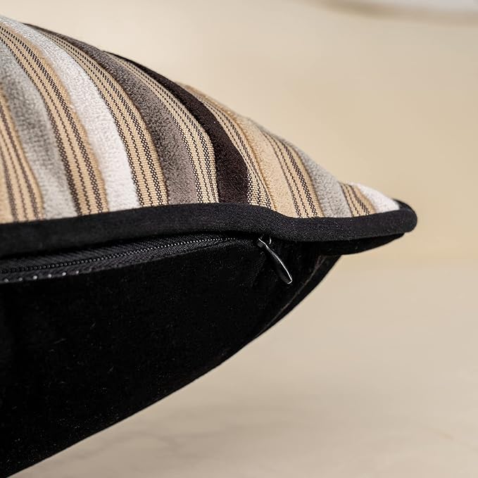 Yangest Black Striped Patchwork Throw Pillow Cover Gold Leather Cushion Cover Zippered Pillowcase for Sofa Couch Bedroom Living Room Home Decoration,20x20 Inch