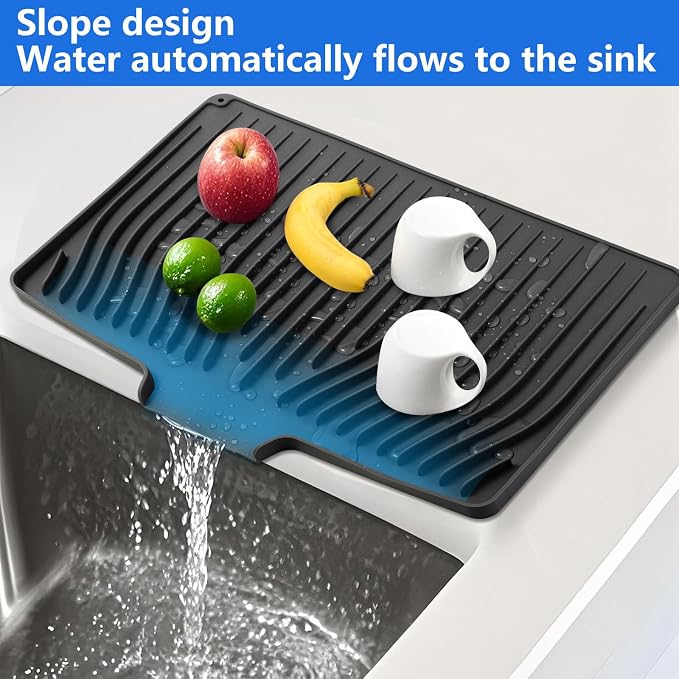 Silicone Dish Drying Mat for Kitchen Counter, Dish Drainer Mat, Non-Slip Drying - Image 3
