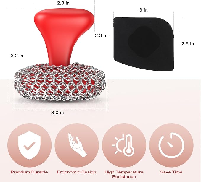 Cast Iron Scrubber | Dish Scrub Brush | 316 Cast Iron Cleaner Chainmail Scrubber - Image 4