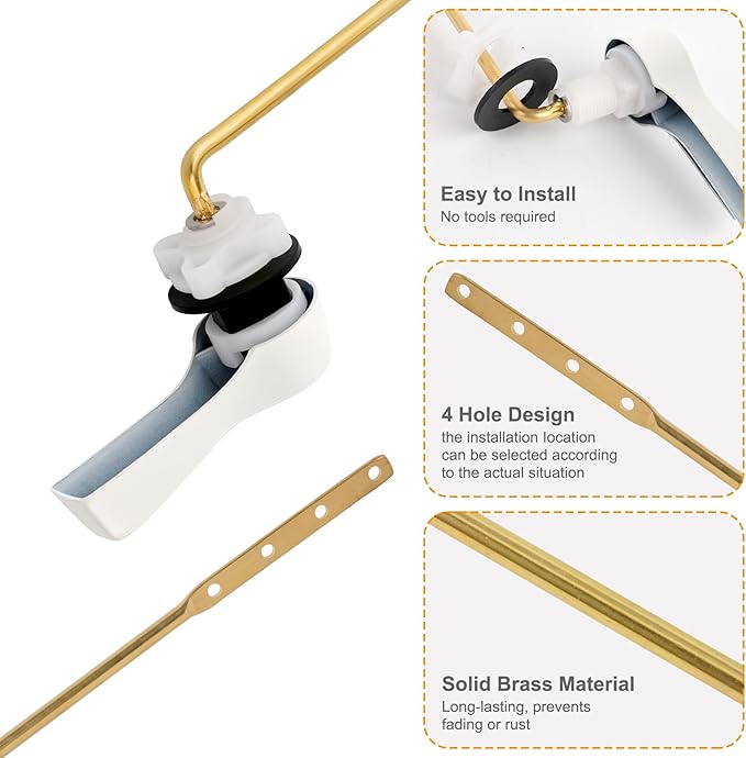 Hibbent Universal Metal Front Mount Toilet Handle Replacement Kit, Brass Toilet - Image 2