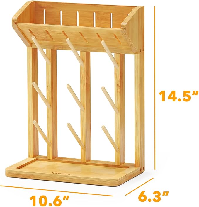 SpaceAid Bamboo Baby Bottle Drying Rack, Space Saving Kitchen Bottles Holder - Image 4