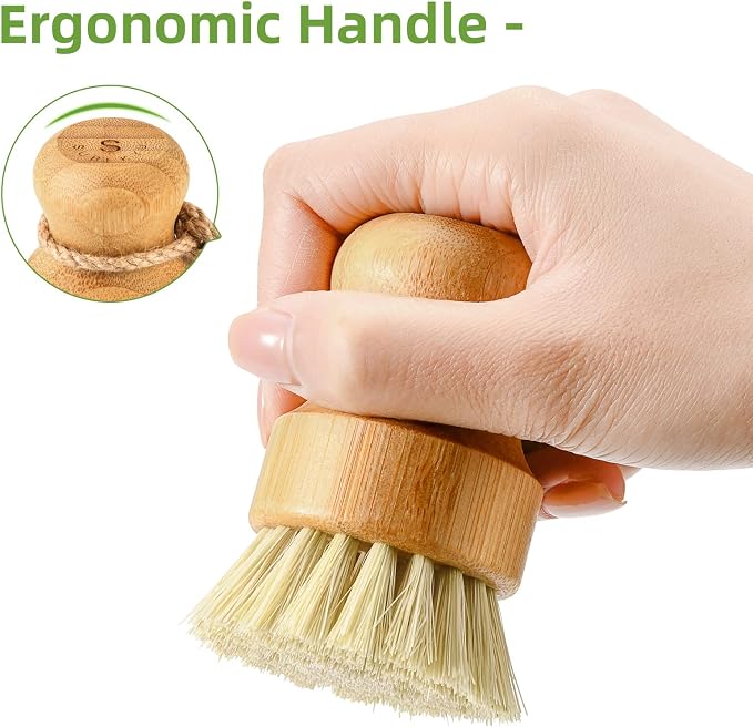 SUBEKYU Bamboo Dish Scrub Brushes, Bubble Up Bamboo Dish Brush Set - Image 5