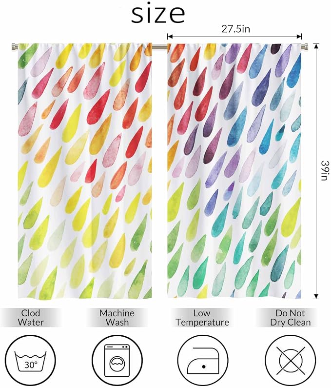 Rainbow Raindrops Kitchen Curtains Colorful Abstract Droplet Blob Brush Strokes - Image 2