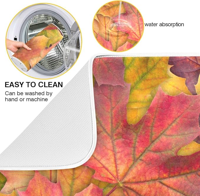 Colorful Autumn Maple Leaves Dish Drying Mat - Image 3