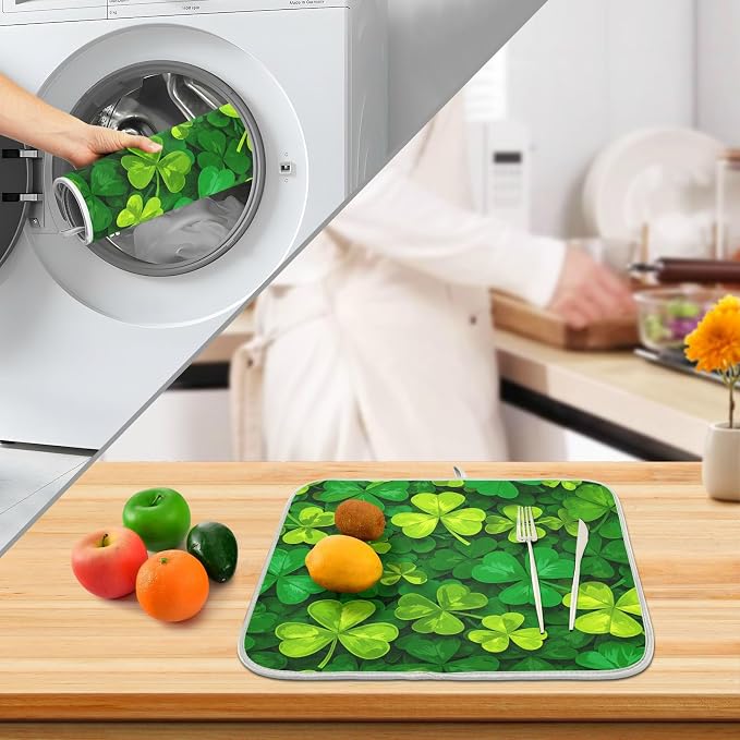 Patricks Day Shamrocks Lucky Clover Leaves Dish Drying Mat - Image 4