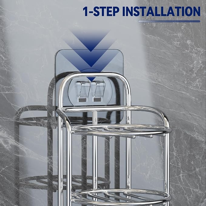 Silver 3-Tier Shower Soap Shampoo Bar Holder, Self Adhesive & Freestanding - Image 4