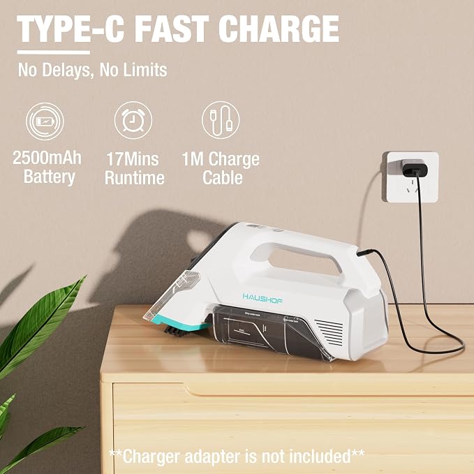 HAUSHOF Handheld Carpet Cleaner, 12V Cordless Portable Carpet Cleaner, 6.5KPa - Image 8