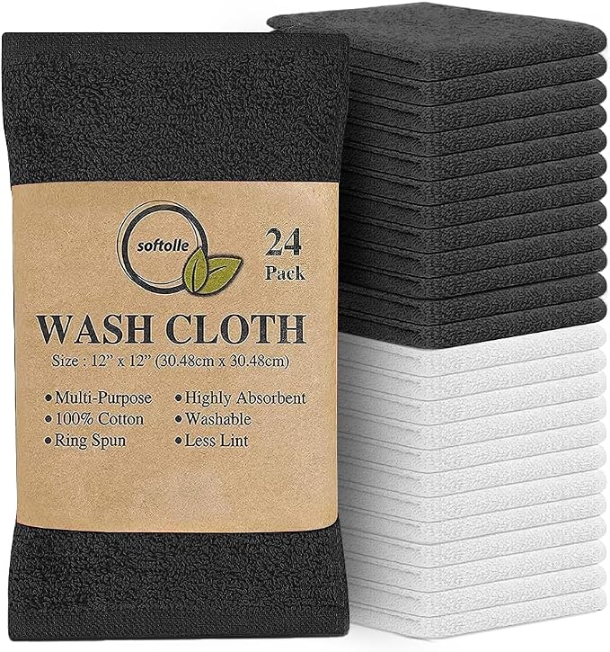 Softolle 100% Cotton Washcloths 24 Pack Soft, Highly Absorbent Washcloth by Softolle