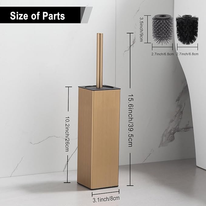 BGL Toilet Brush with Holder for Bathroom Matte Brushed Brass Aluminium - Image 3