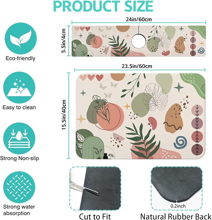 Dish Drying Mat for Kitchen Counter Matt, Super Absorbent Non-slip Rubber Backed - Image 2