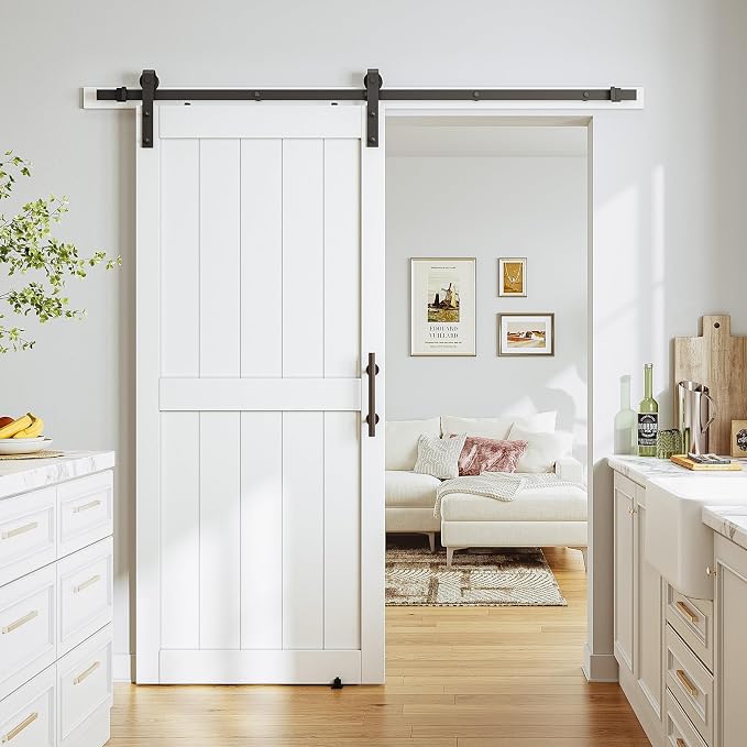 SmartStandard 38 x 84 inch White Sliding MDF Barn Door - Image 8