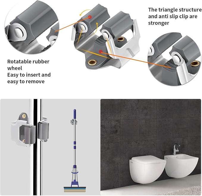 3-H Mop and Broom Holder Big Size Hanging 1 KG Extra, 10 Pack Broom Hanger Wall - Image 4