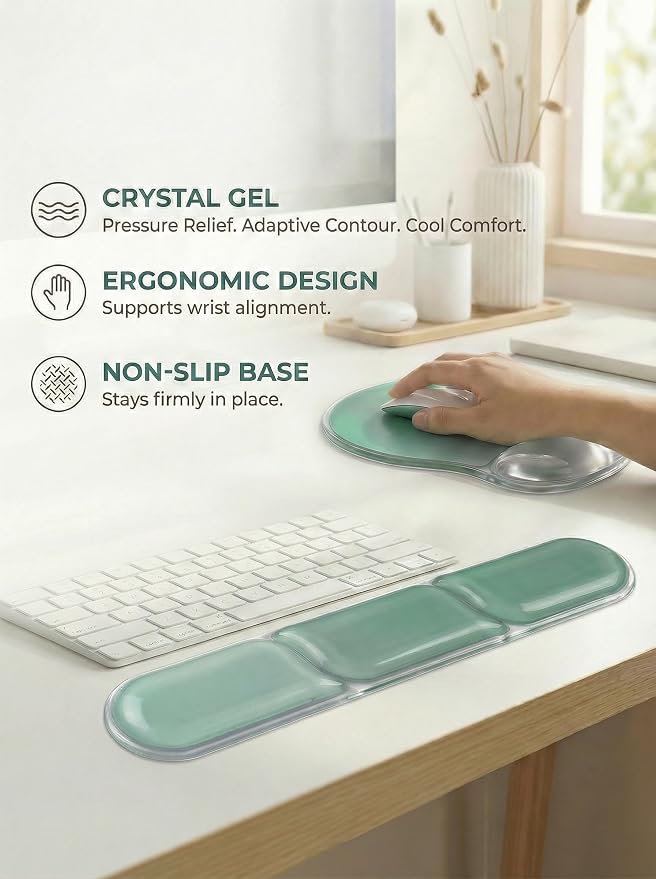 AUPET Ergonomic Gel Mouse Pad and Keyboard Wrist Rest Set, Crystal Gel Cushion - Image 3