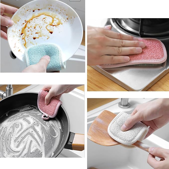4 Pack Kitchen Scrub Sponge Dual Action Washing Up Cleaner Heavy Duty Scouring - Image 2