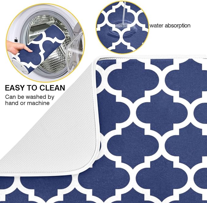 Navy Blue Trellis Lattice Dish Drying Mat - Image 2