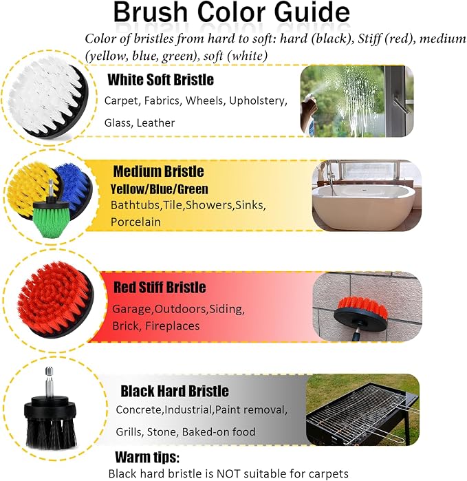 8 Pack Drill Brush Attachment Set, 1/4in Power Scrubber Brush + Extend Long - Image 2